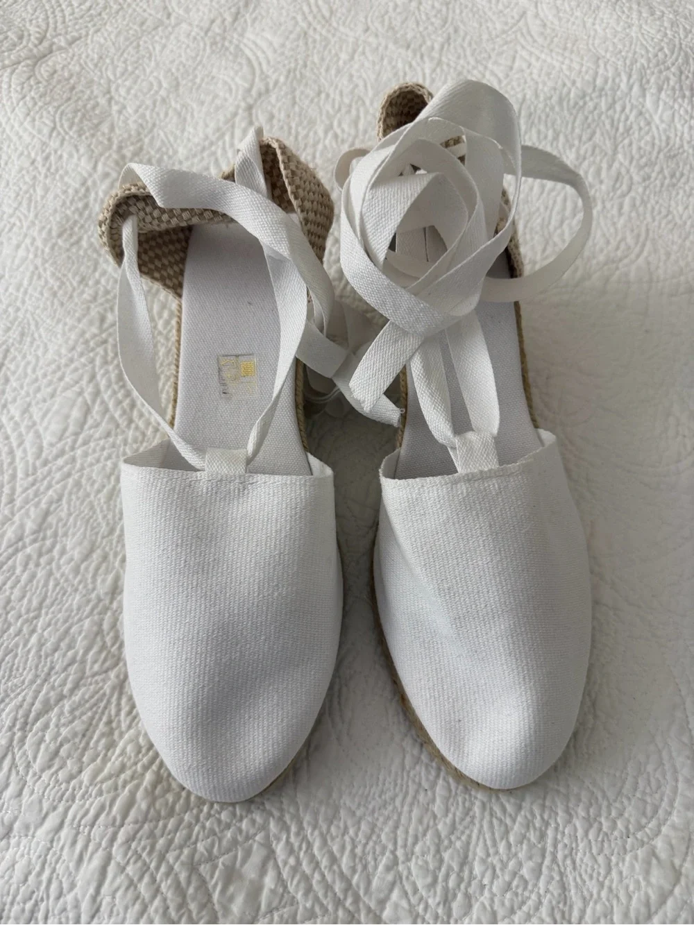 White Espadrille Wedge Tie-Back Sandals
